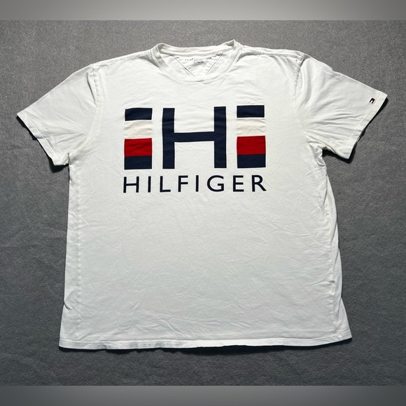 Tommy Hilfiger Men’s T-Shirt XL White Cotton Big Logo Crew Neck Tee - Picture 1 of 6